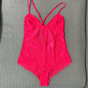NWT Victoria's Secret Lace Teddy Lingerie Pink Neon size Small
